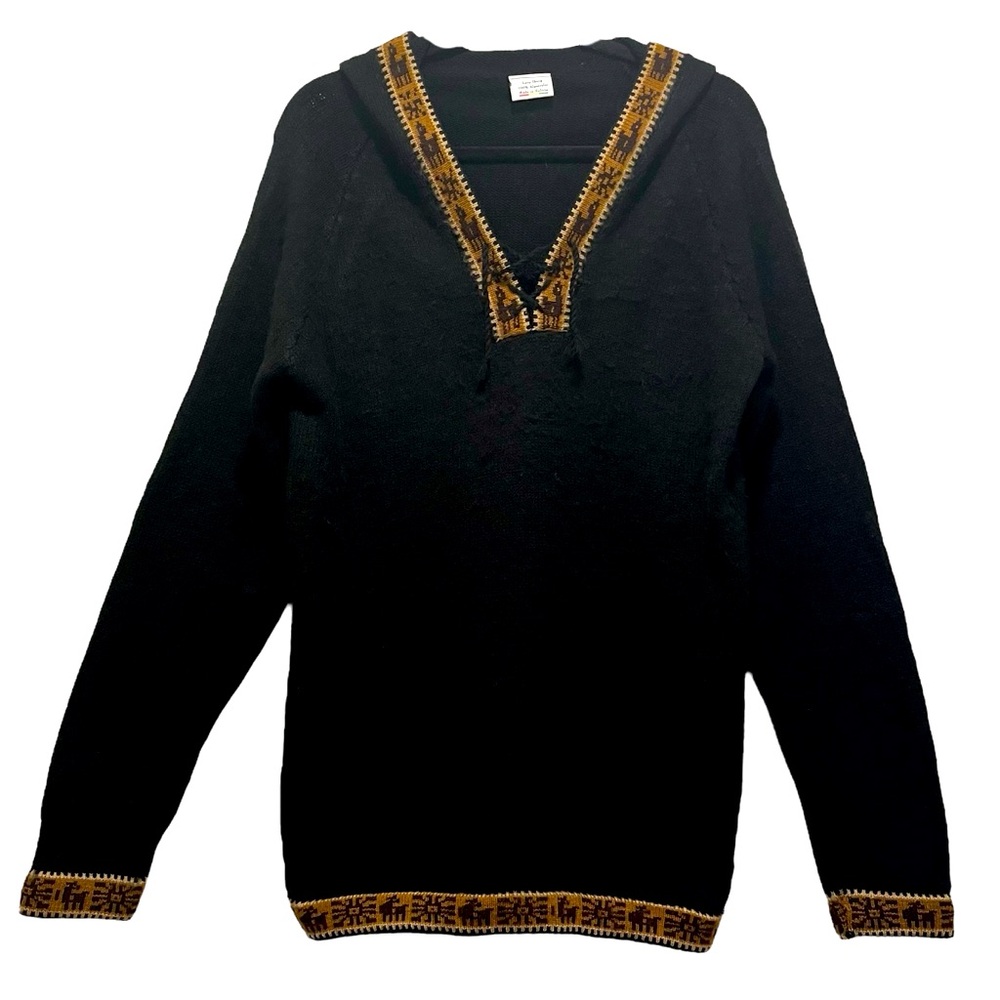 Lucy Iburg Black Sz L Alpaca Bolivian Boho Indie Folksy Hooded Sweater